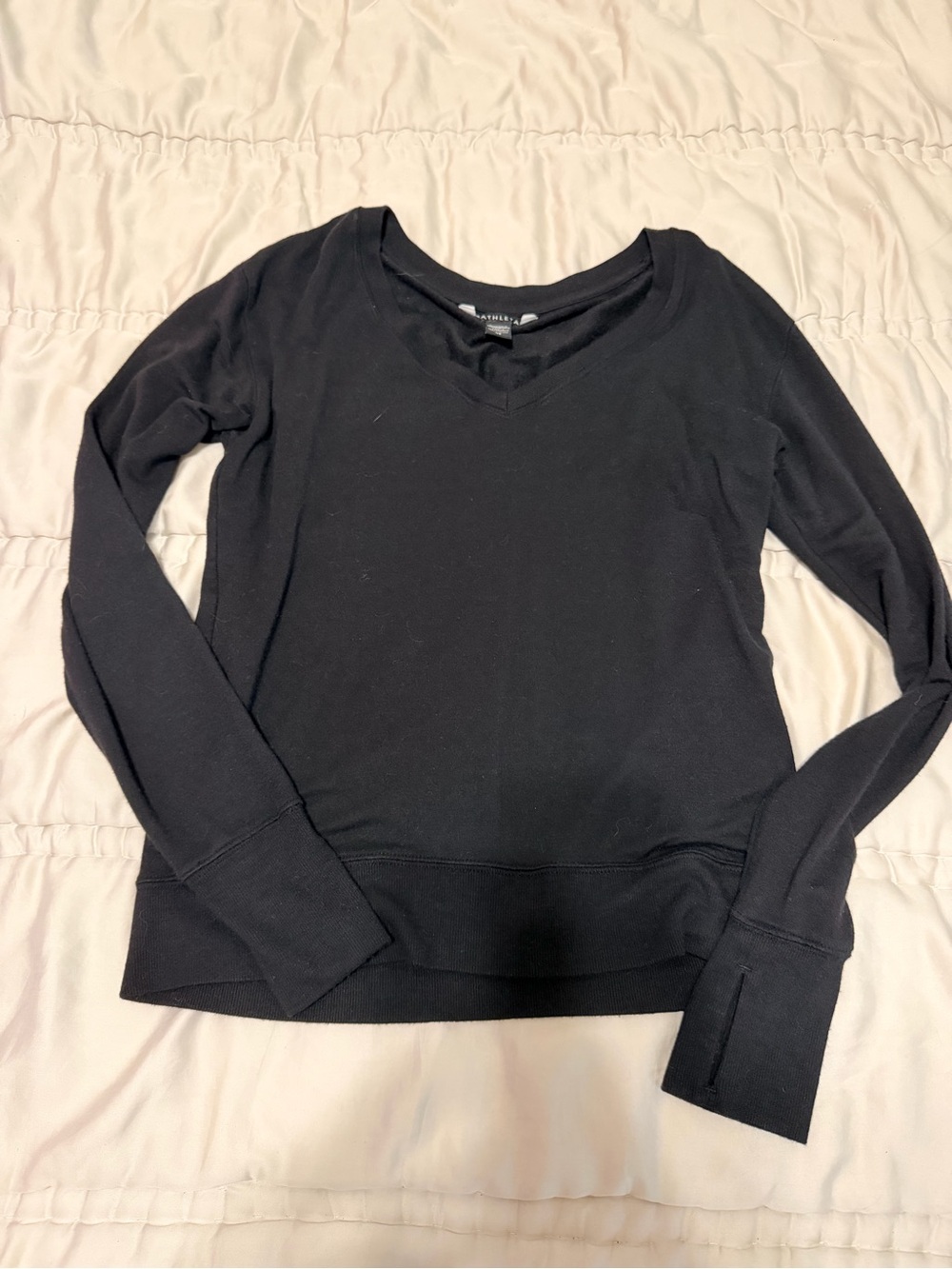 Athleta Sunrise V-Neck Sweatshirt Black XS Thumbholes